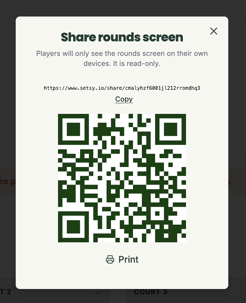 QR Code and sharing link